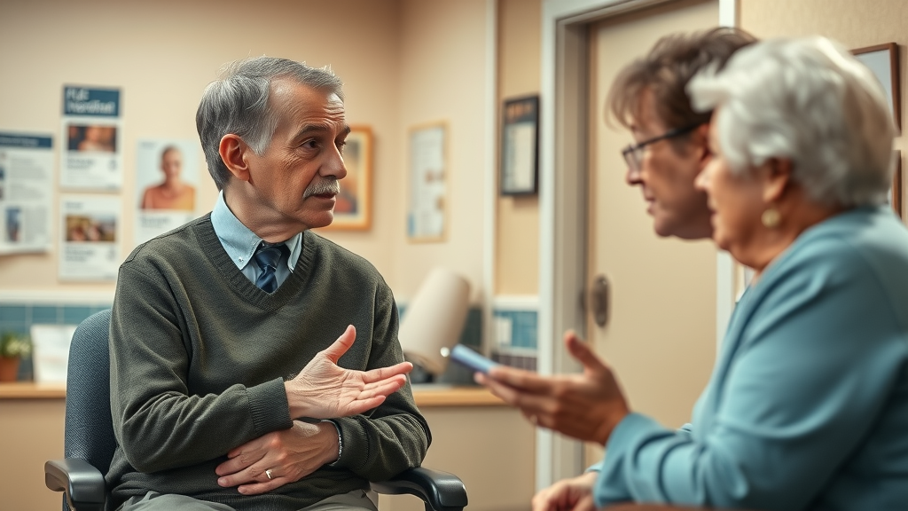 Family member questions Louisiana nursing home director in office, detailed brochures visible