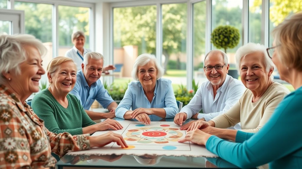 nursing homes united states - cheerful elderly residents in a modern facility with attentive staff and community feeling