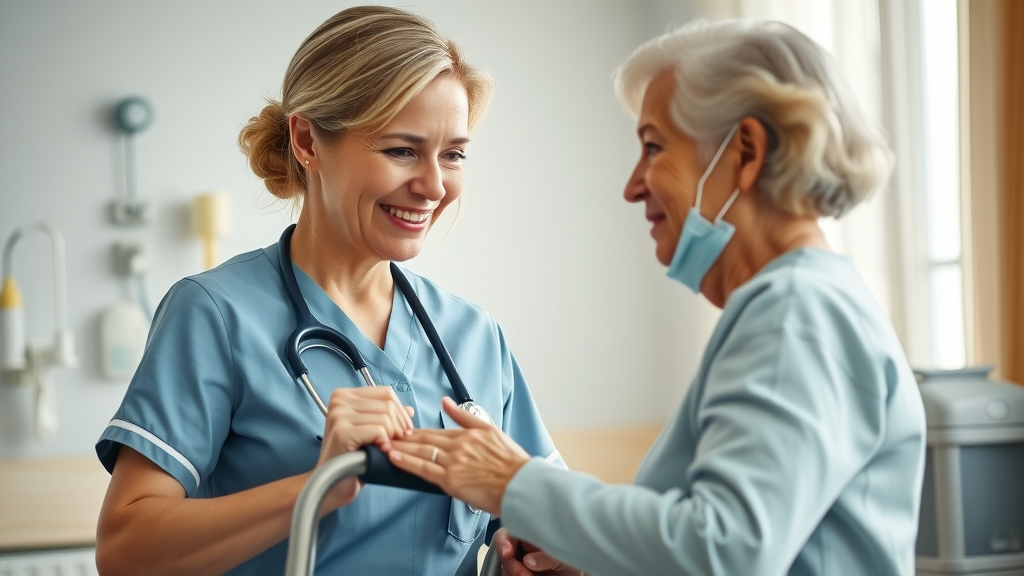 nursing home safety standards louisiana, nurse helps resident walk, clean and sanitized patient room