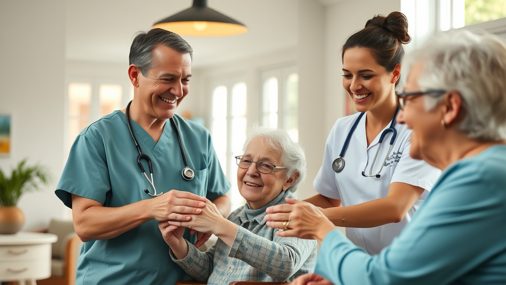 healthcare team providing term care services to senior resident in a Louisiana nursing home