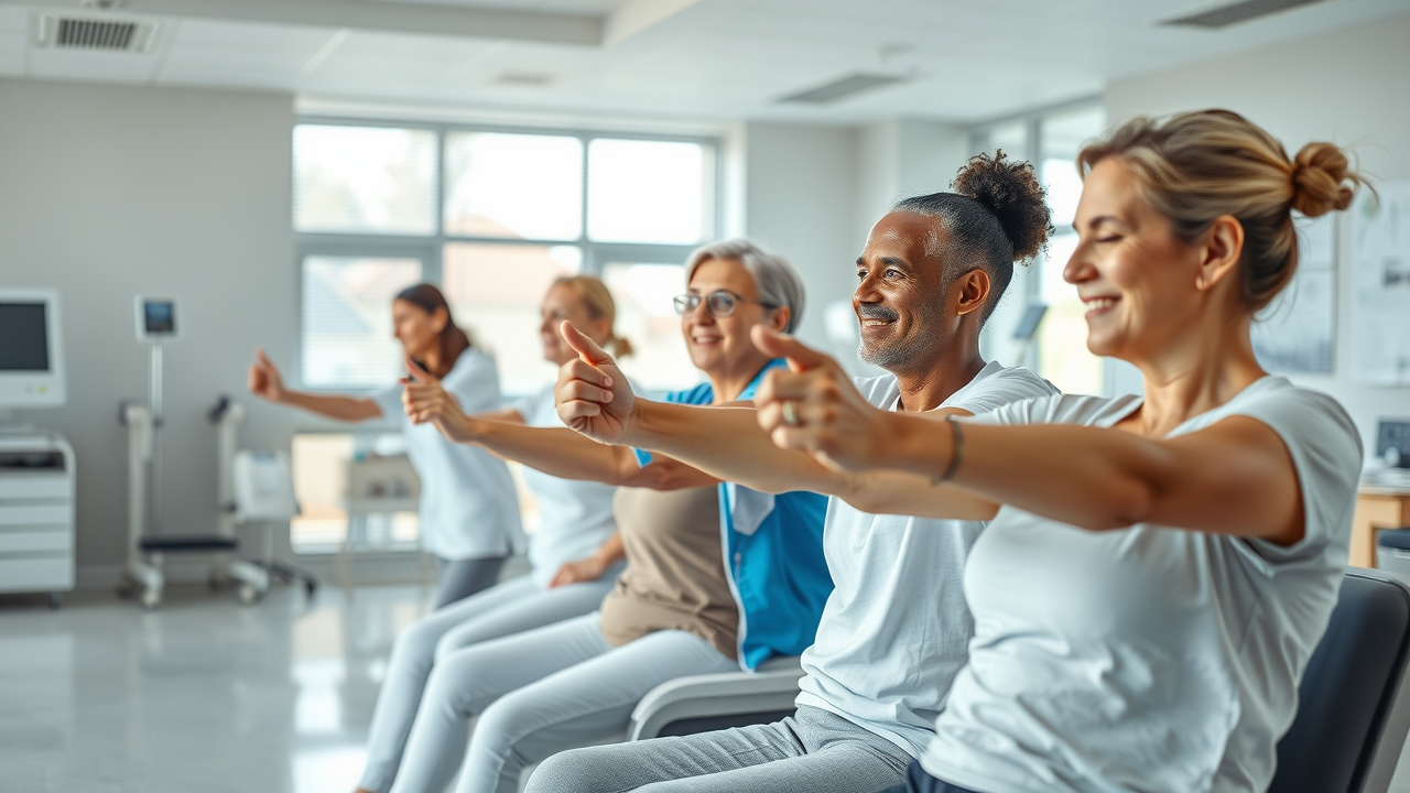 Modern rehabilitation center in LA with professional therapists assisting patients