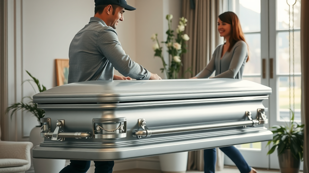professional team delivering quality casket to funeral home efficiently