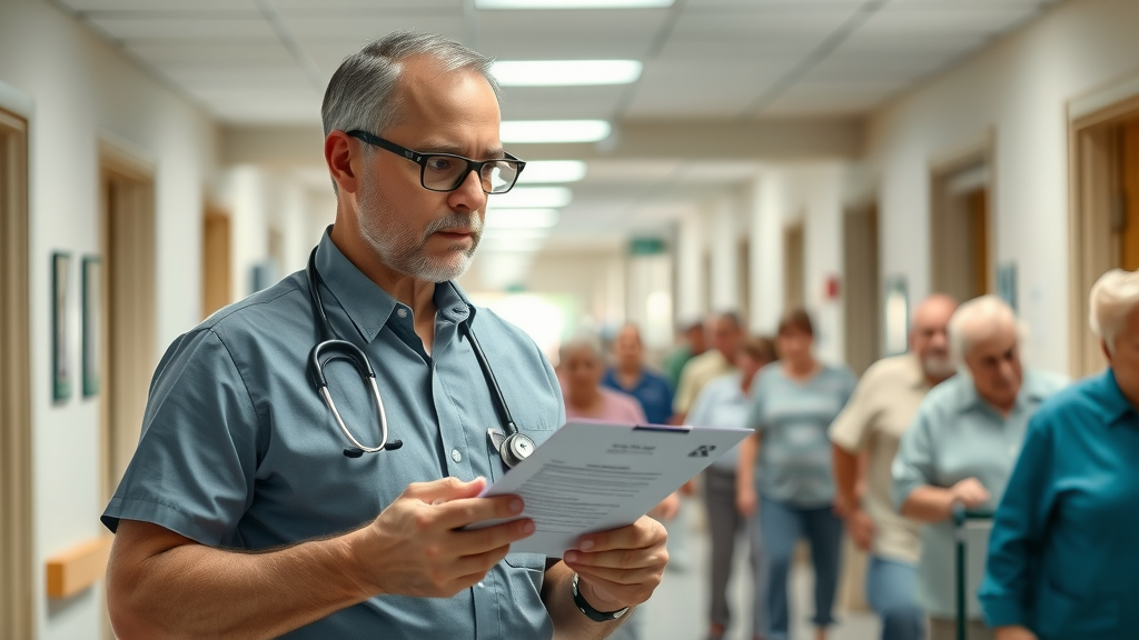 health inspection louisiana nursing homes - official inspector reviewing clipboard in busy facility
