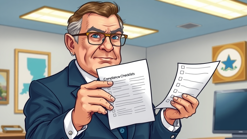 louisiana nursing home rules and regulations, state official reviews compliance checklist, map of Louisiana in background