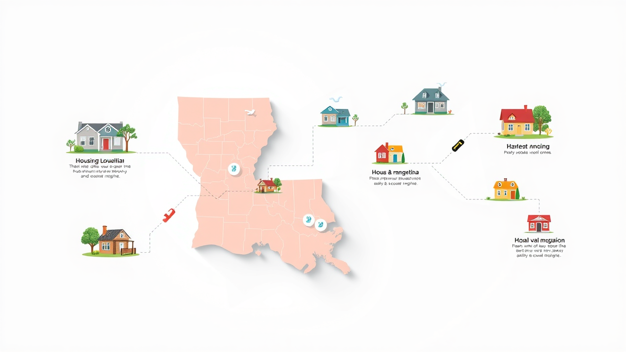 comparative infographic concept, Louisiana and other popular retirement states, showing housing and healthcare, is louisiana a good place to retire, clean background, highly detailed