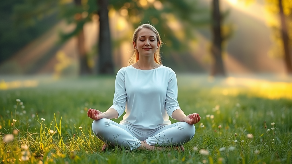 Mindful woman meditating outdoors, reflecting Bella Santé holistic health
