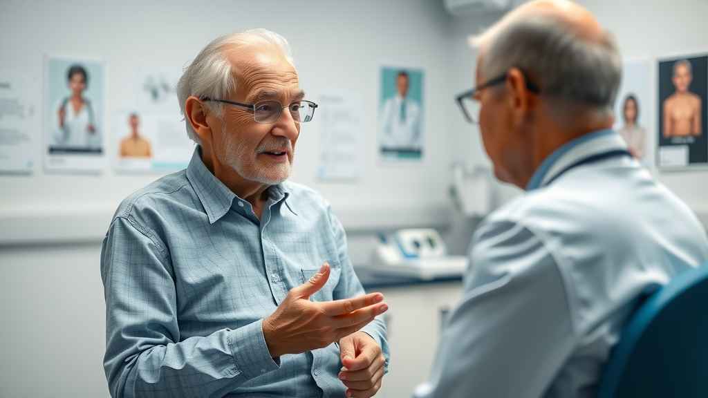 elderly patient talking to doctor about urinary tract infection in doctor