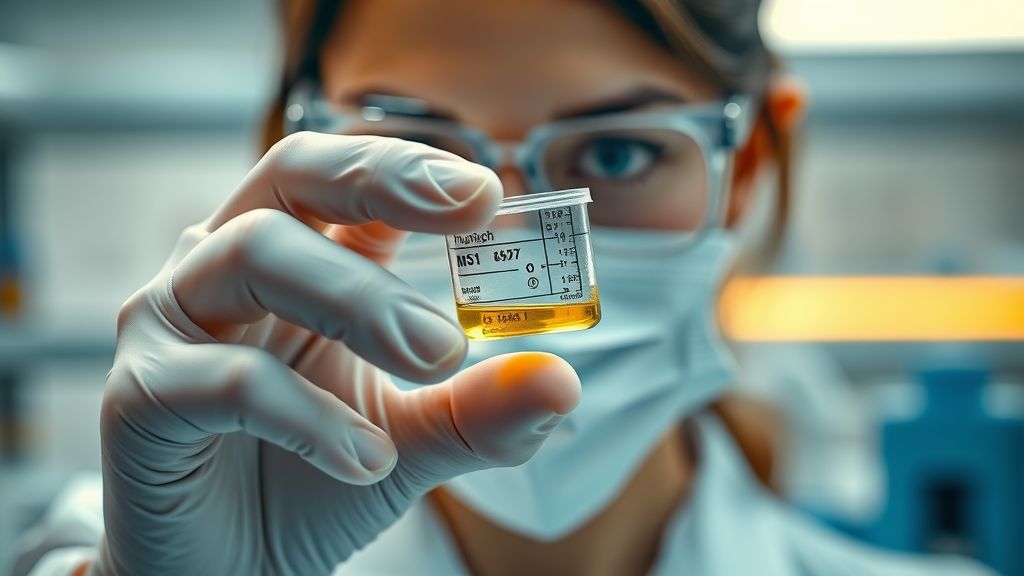 lab hands analyzing elderly urine sample for urinary tract infection