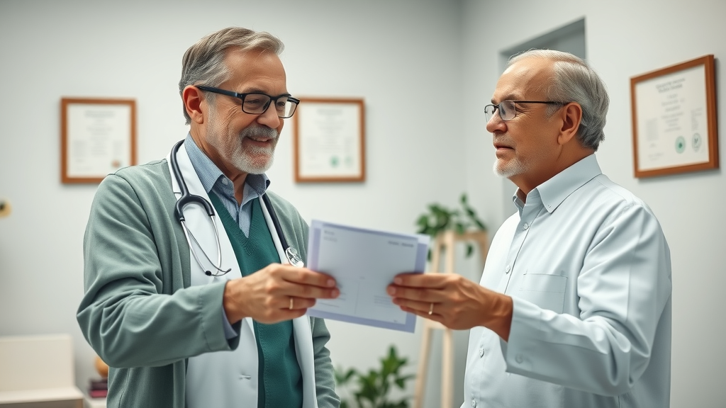 physician hands prescription to elderly patient for urinary tract infection treatment