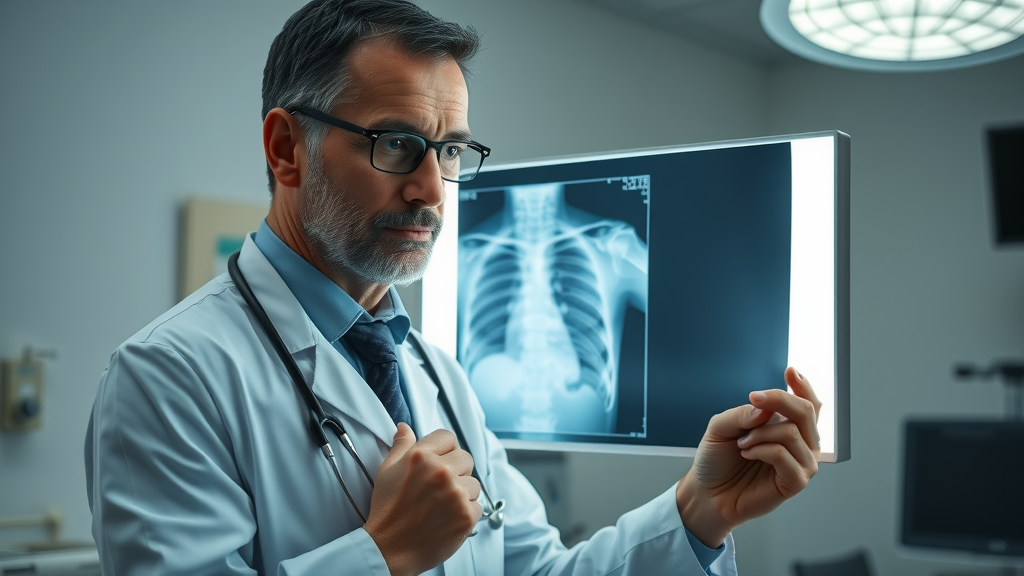 doctor reviewing chest x-ray of pneumonia in nursing home residents