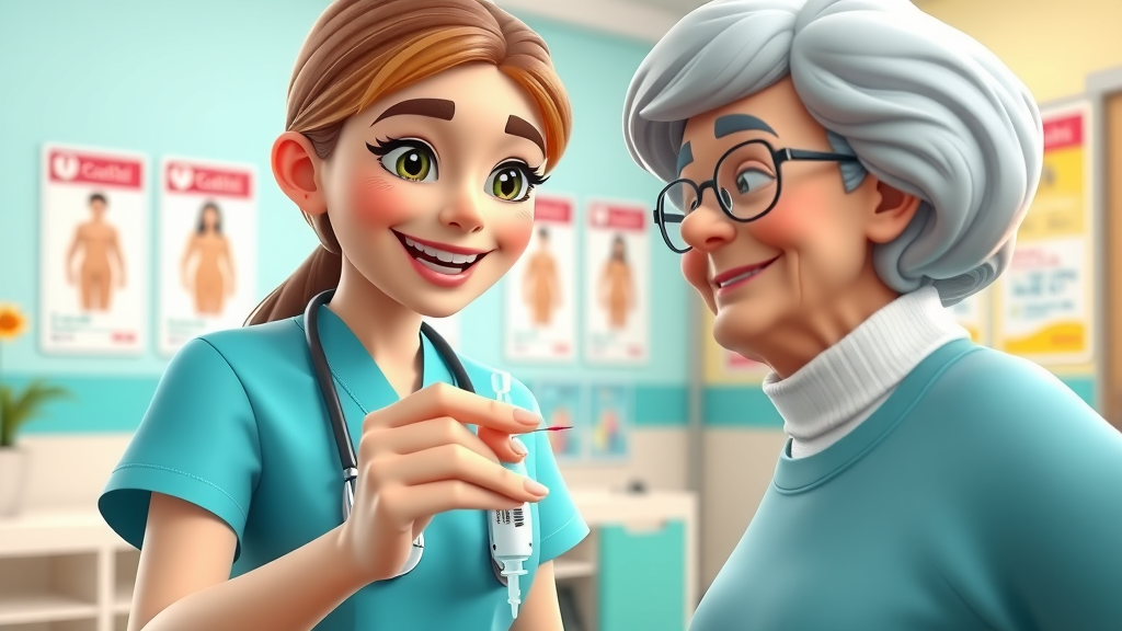 nurse preparing vaccine for elderly woman as pneumonia prevention in nursing home residents