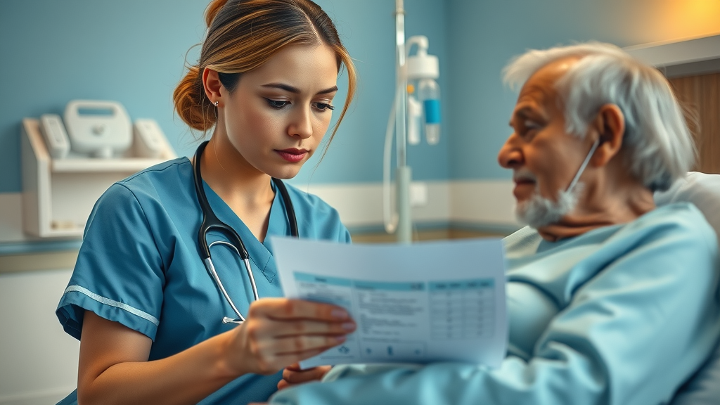 Nurse manages hydration, infection prevention, elderly resident support, urinary tract infection prevention in nursing home