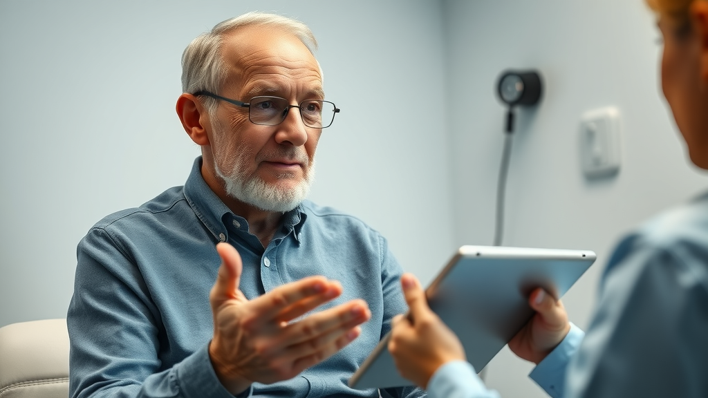 Elderly man receiving a medical checkup for infection risk with healthcare provider, immune system, and elderly patients.