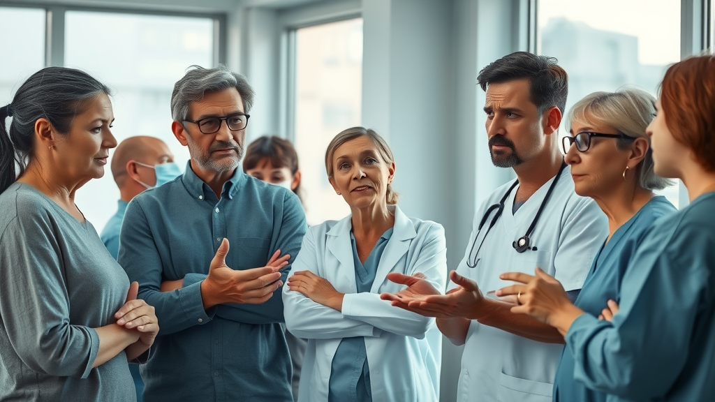 alarmed family speaking with nurse about nursing home infections