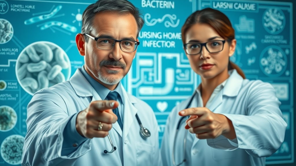 scientific illustration of bacteria and infection transmission in nursing homes