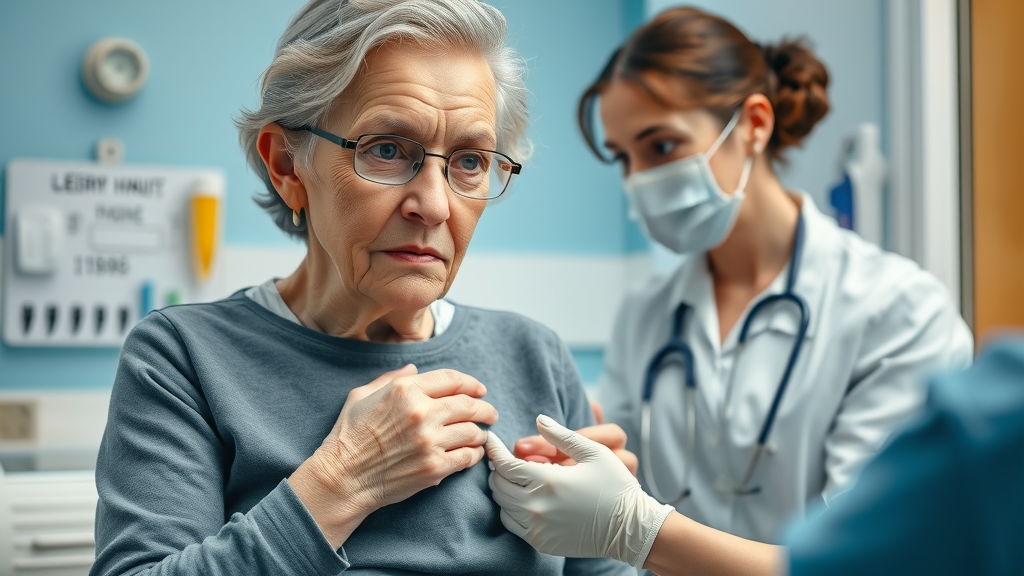 elderly woman receiving catheter care from nurse to prevent urinary tract infection