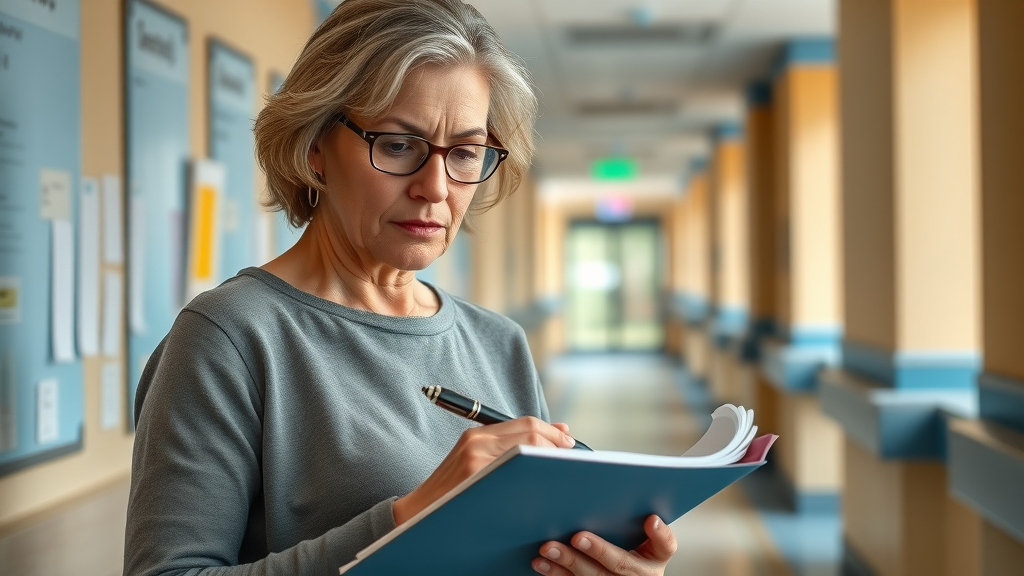 middle-aged woman taking notes to document nursing home infection negligence